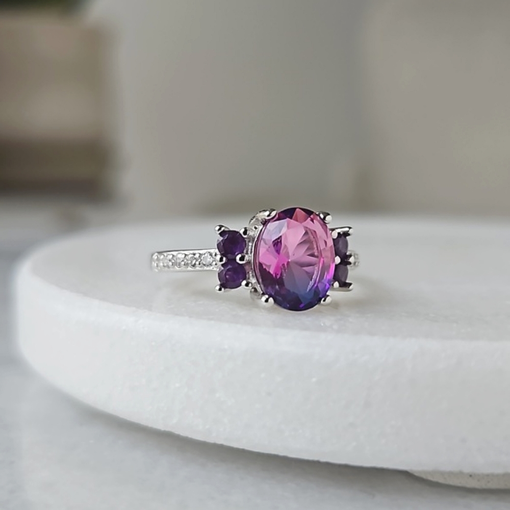 Pink & Purple Gemstone Ring, real 925 Sterling Silver Charmed Aroma Size 7 BP